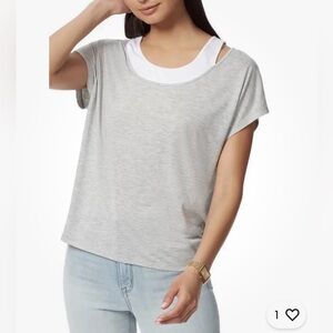 Anne Klein Jeans Women's Glennda Layer Tshirt Easy Breezy Short Sleeve Size L